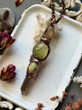 Golden Rutile/ Prehinite/ Tibetan Turquoise/ Smoky Quartz Copper Necklace