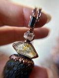 Moldavite/ Petroleum Quartz/ Herkimer Diamond/ Tourmaline Copper Necklace
