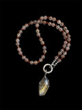 Golden Rutile & Hessonite Garnet Beaded Sterling Silver Necklace