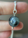 Black Aquamarine Orb Sterling Silver Necklace