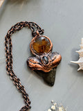 Titanium Rutile/ Hypersthene/ Fossil Mako Shark Tooth Copper Necklace