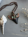 Mako Shark Tooth Fossil/ Tournaline Copper Necklace