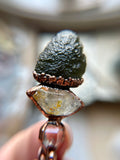 Moldavite/ Petroleum Quartz/ Herkimer Diamond/ Tourmaline Copper Necklace
