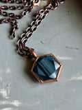 Blue Tigers Eye Hexagon Copper Necklace
