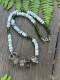 Moss Agate & Smoky Skeletal Quartz Beaded Sterling Silver Necklace