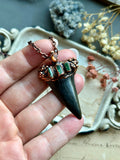 Mako Shark Tooth Fossil/ Sunstone/ Paprok Tourmaline Copper Necklace