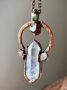Rare Dumortierite/ Raw Hessonite Garnet/ Herkimer Diamond/ Tourmaline Copper Necklace