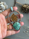 Ammonite Fossil/ Labradorite/ Shattakite Copper Necklace