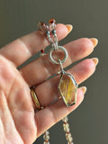 Golden Rutile & Hessonite Garnet Beaded Sterling Silver Necklace
