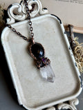 Rose Cut Onyx/ Amethyst/ Clear Quartz Point Copper Necklace
