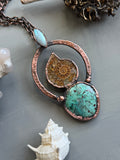Ammonite Fossil/ Labradorite/ Shattakite Copper Necklace