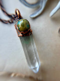 Green Phantom Quartz Point/ Tibetan Turquoise Copper Necklace