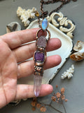 Raw Kunzite/ Facted Amethyst/ Raw Vera Cruz Point/ Labradorite Copper Necklace