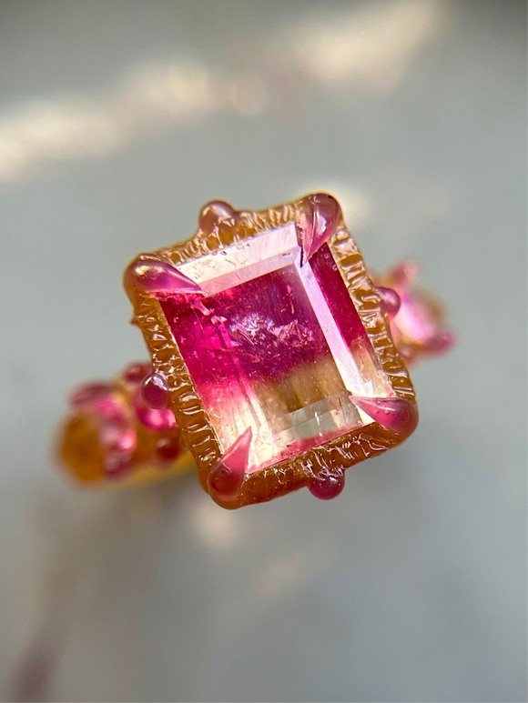 Bicolor Tourmaline & Pink Sapphire Bespoke Custom Ring