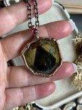 Green Madagascar Tourmaline Slice With Spinel Copper Necklace
