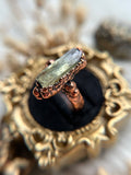Raw Green Kunzite Copper Ring Size 7.5