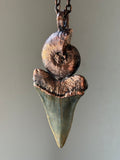 Mako Shark Tooth Fossil/ Ammonite Fossil/ Labradorite/ Black Tourmaline Copper Necklace