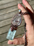 Enhydro Amethyst/ Large Raw Aquamarine/ Faceted Aquamarine & Pink Tourmaline Copper Necklace
