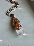 Copper Rutile/ Raw Hessonite Garnet/ Clear Quartz Copper Necklace