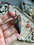 Mako Fossil Shark Tooth Necklace/ Green Paprok Tourmaline/ Garnet Copper Necklace