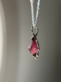 Dainty Pink Carved Tourmaline Sterling Silver Necklace