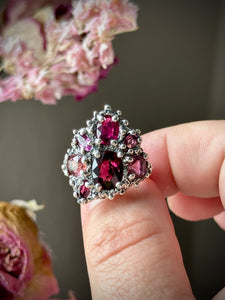 Red Garnet & Tourmaline Sterling Silver Ring Size 7