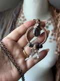 Clear Quartz, Hypersthene, Onyx, Moonstone Copper Necklace Pendant
