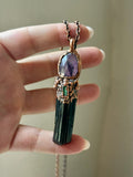 Black Tourmaline/ Apex Amethyst/ Green Tourmaline Copper Necklace