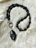 Hypersthene/Black Spinel/ Black Sunstone Beaded Sterling Silver Necklace