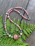 Rhodochrosite/ Herkimer Diamond/ Amethyst Beaded Sterling Silver Necklace