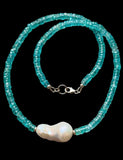 Blue Apatite & Pearl Baroque Beaded Sterling Silver Necklace