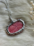 Carved Flower Rhodonite Sterling Silver Necklace