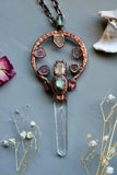 Clear Quartz/ Green Tourmaline/ Facted Citrine/ Faceted Ponk Tourmaline/ 5 Pink Tournaline Slice Copper Necklace