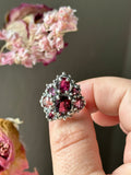 Red Garnet & Tourmaline Sterling Silver Ring Size 7
