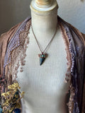 Mako Fossil Shark Tooth Necklace/ Green Paprok Tourmaline/ Garnet Copper Necklace