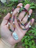 Rainbow Tourmaline & Pearl Beaded Sterling Silver Necklace