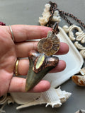 Mako Shark Tooth Fossil/ Ammonite Fossil/ Labradorite/ Black Tourmaline Copper Necklace