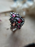 Red Garnet & Tourmaline Sterling Silver Ring Size 7
