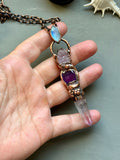Raw Kunzite/ Facted Amethyst/ Raw Vera Cruz Point/ Labradorite Copper Necklace