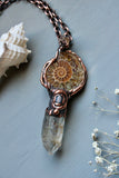 Ammonite Fossil/ Topaz/ Hypersthene/ Uv Reactive Petroleum Quartz Copper Necklace