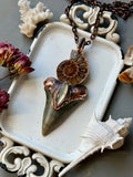 Mako Shark Tooth Fossil/ Ammonite Fossil/ Labradorite/ Black Tourmaline Copper Necklace
