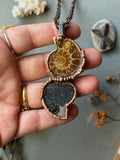 Double Ammonite & Black Tourmaline Copper Necklace