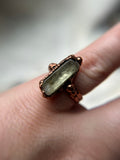 Raw Green Kunzite Copper Ring Size 7.5