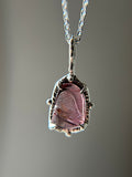 Dainty Carved Pink Tourmaline Sterling Silver Necklace