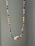 Faceted Spinel & Baroque Fresh Water Pearl Sterling Silver Beaded Necklace