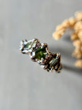 Abstract Green Sapphire Sterling Silver Ring Size 6.25