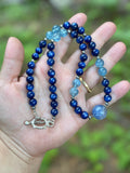 High Quality Kyanite/ Aquamarine/ Kyanite In Quartz Sphere Beaded Sterling Silver Necklace