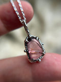 Dainty Carved Pink Tourmaline Sterling Silver Necklace