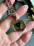 Green Madagascar Tourmaline Slice & Hessonite Garnet Copper Necklace