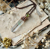 Green Phantom Quartz With Peridot Copper Necklace